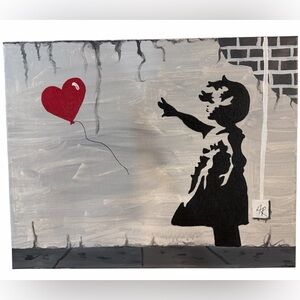 Banksy Inspired Street-Art Style Canvas – Girl Reaching for Red Heart Balloon
